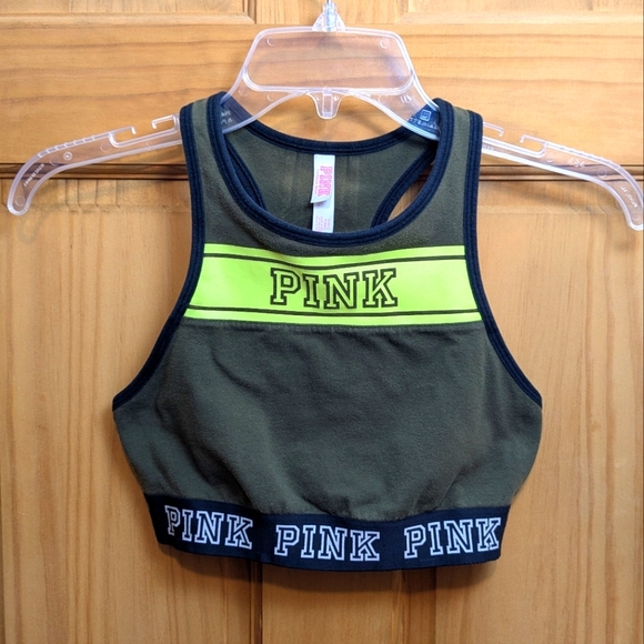 Victoria's Secret PINK Crop Haut Court High-Neck Sports Bra Green Size SP(AA-C) - Picture 2 of 9
